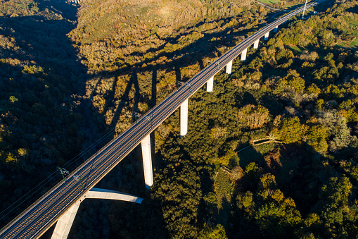 Aerial view of a Bridge of a high-speed railroad line