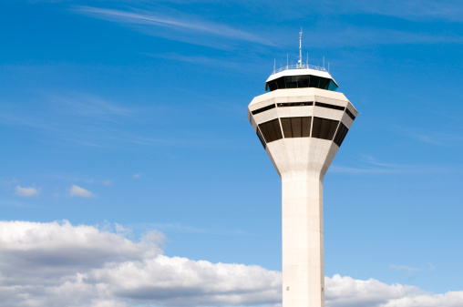 Modern air traffic control tower at Perth airport, Western Australia.