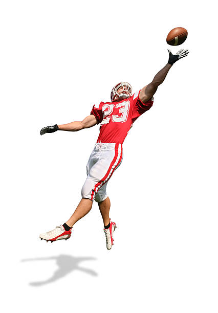 Fantastic Catch with Clipping Path Fully extended reciever making fantastic one-handed catch. american football player stock pictures, royalty-free photos & images