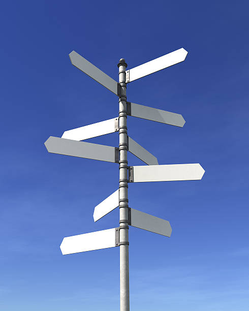 Blank multidirectional sign post Blank signpost with ten arrows over blue sky - just add your text. crossroads sign stock pictures, royalty-free photos & images