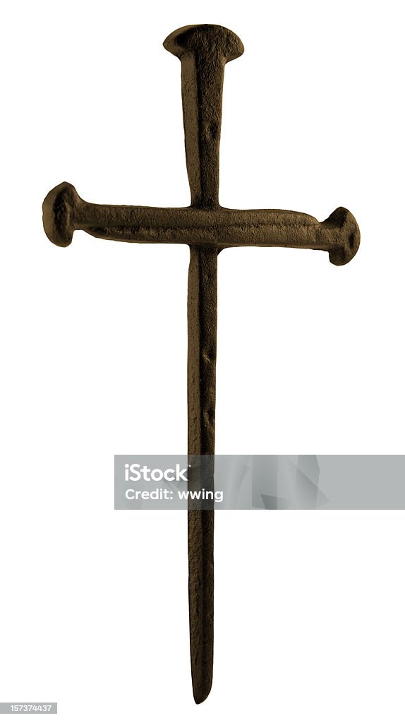 Cross of Nails A Cross made of nails welded together. Copy space on this isolated image. Christianity Stock Photo