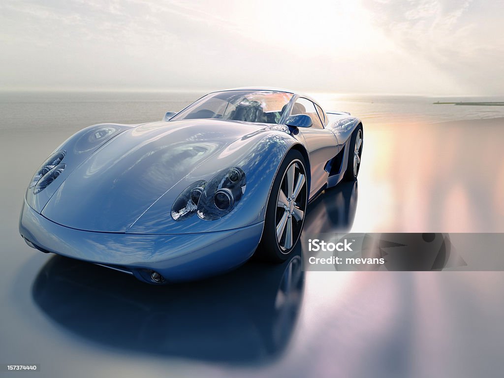 Samochód sportowy na plaży - Zbiór zdjęć royalty-free (Niebieski)