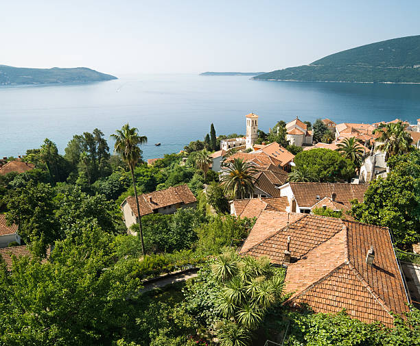 balkan città - montenegro kotor bay fjord town foto e immagini stock