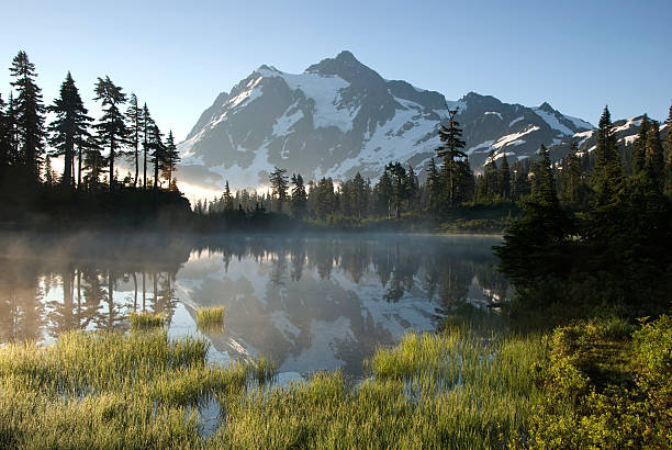 monte shuksan reflejo - lago picture fotografías e imágenes de stock