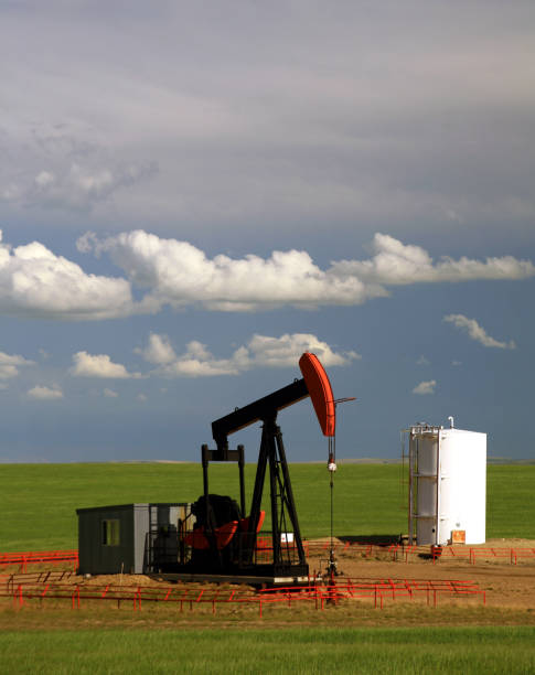 istock Red Pumpjack on the Alberta Prairie 157374957