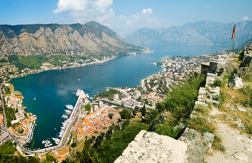 City Kotor in Kotor Bay, Montenegro. Seen from fortress above city.