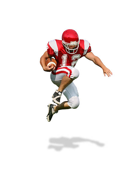 Running Back with Clipping Path Running back making a big-time move in mid air. american football player stock pictures, royalty-free photos & images