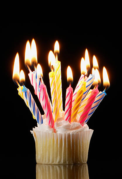 istock Cupcake with lots of lit candles 157375077