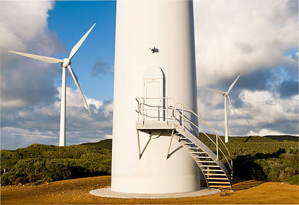 Close up of wind turbine blades.