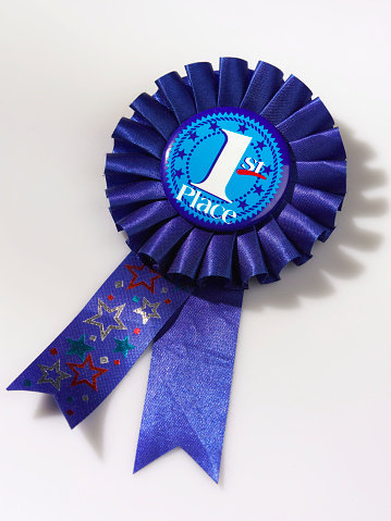 Number one on blue ribbon