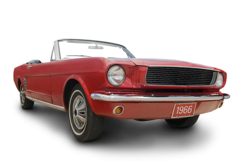 Original Red 1966 Mustang Convertible. Clipping Path on Vehicle. 
