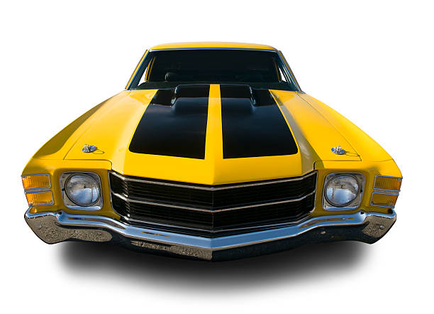 Chevrolet Chevelle, The Road- 1971 Classic Yellow Chevelle/El Camino. Clipping Path on Vehicle.  vintage car photos stock pictures, royalty-free photos & images