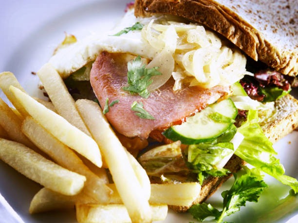 Toast Chicken Sandwich With Chicken Meat, Grilled Toast Bread, Cheese Slice, Vegetable, Mayonnaise And Spicy Sauce. Food Menu.