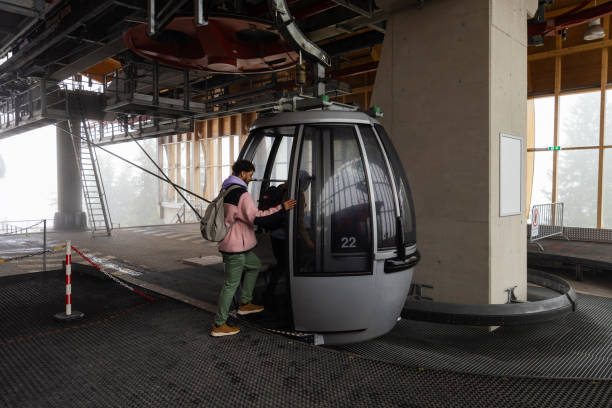View of Cable cars at Titis Alps mountains. Switzerland.