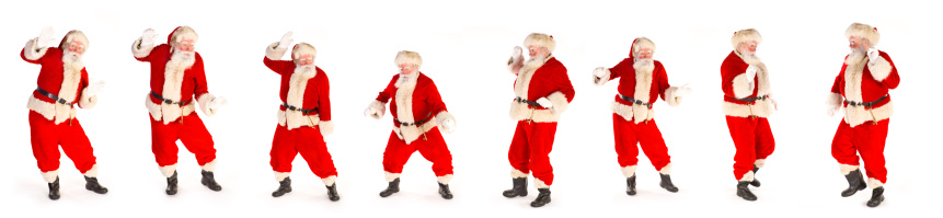 Santa Claus does a funky dance (white background)