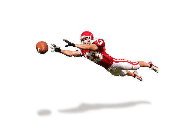 Wide Receiver with Clipping Path Determined receiver getting horizontal. wide receiver athlete stock pictures, royalty-free photos & images