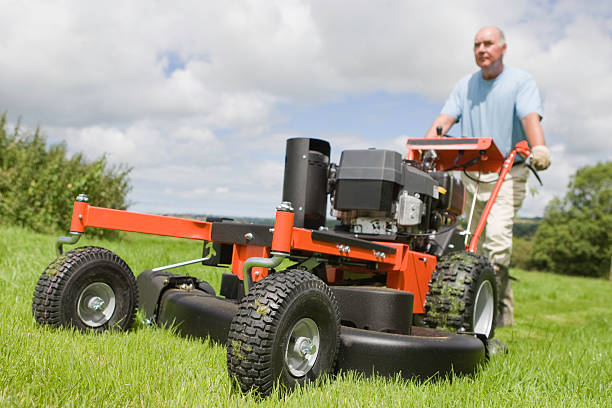 istock An older man pushing a heavy duty mower through the grass 157376291
