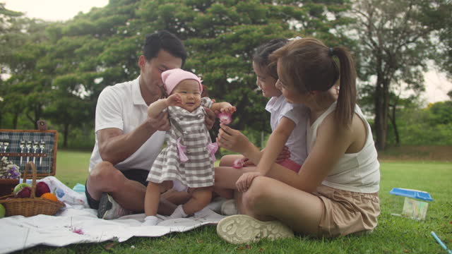 Happy Family Playing With Their Babys During Picnic