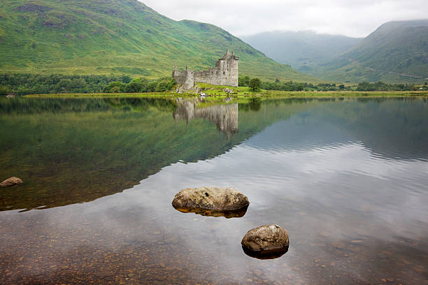Kilchurn Castle, Loch Awe Looking across Loch Awe to Kilchurn Castle on a calm overcast day. scottish highlands castle stock pictures, royalty-free photos & images