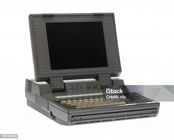 灰色ヴィンテージのノートパソコンのスタジオショットを白で分離 - レトロ調のストックフォトや画像を多数ご用意 - レトロ調, 古風, 1980～1989年