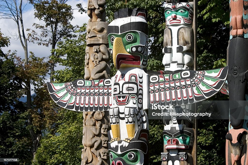 Totem Poles Vancouver British Columbia Totem Poles, Stanley Park, Vancouver, British Columbia Vancouver - Canada Stock Photo