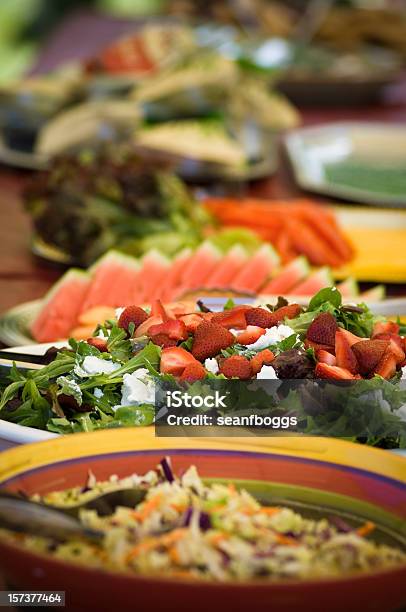 Salads At Outdoor Catering Buffet Stock Photo - Download Image Now - Barbecue - Meal, Bowl, Buffet