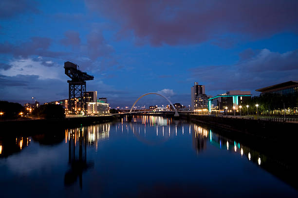 istock Glasgow Skyline at Night, looking along the River Clyde. 157377533