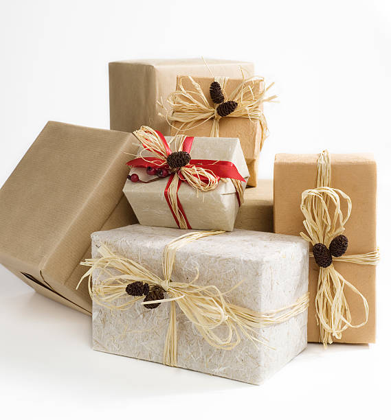 Stack of Christmas presents stock photo