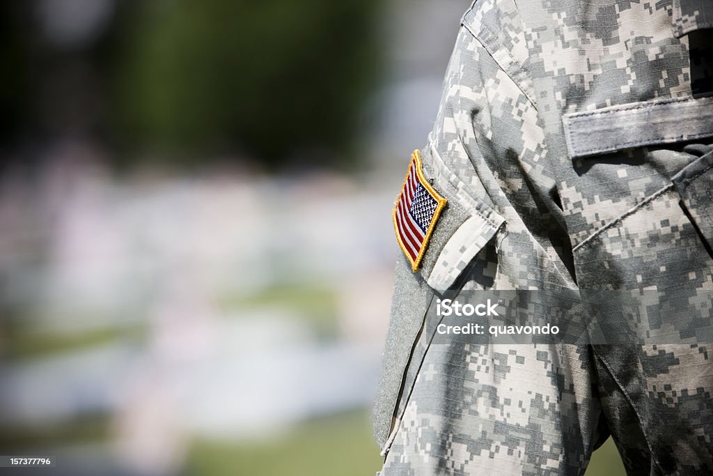 Drapeau américain sur l'armée uniforme militaire, espace de copie - Photo de Armée américaine libre de droits