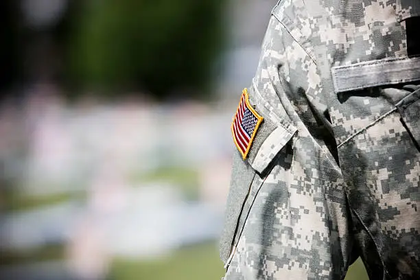 Photo of American Flag on Army Military Uniform, Copy Space