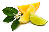 Three slices of lemons and lime
