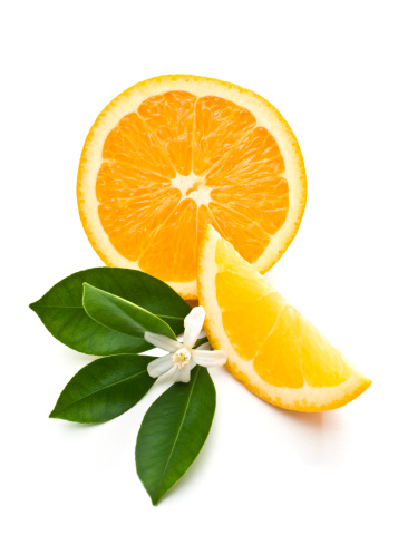 Orange set isolated on white background. Collection orange with leaf. Full depth of field with clipping path