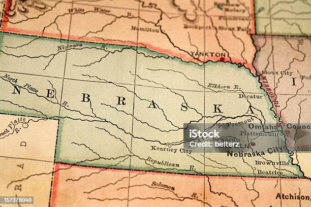 Nebrasca - Fotografias de stock e mais imagens de Mapa - Mapa, Nebrasca, Estilo retro