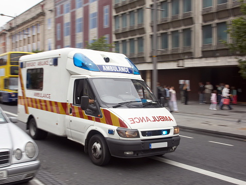 London, England - 19 August 2021: Police van driving  a street in central London