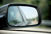 Close-up of car mirror objects are closer than they appear