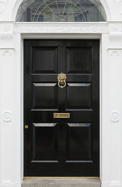 Black door, beautiful entryway in Dublin, Ireland stock photo