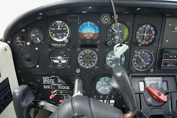 istock Light aircraft cockpit controls and dials close up 157379019