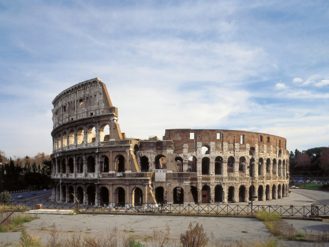 Italy: ruins of the colosseum in Rome. Place of sports in ancient times.