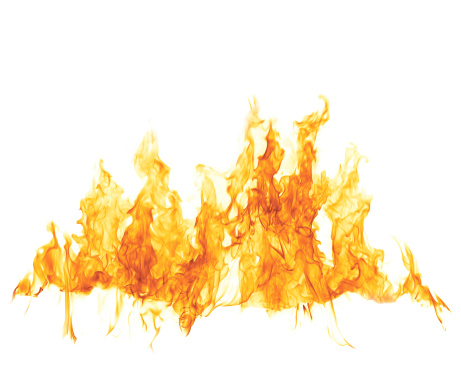 Abstract white background with single fire flame isolated