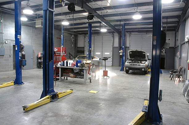 Empty Auto Repair Shop For Car Maintenance stock photo