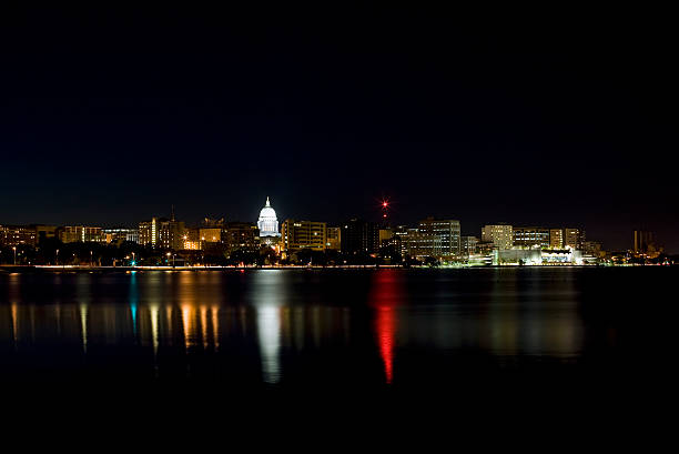 Madison skyline at night. stock photo