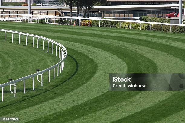 Mowed Lawn Used As A Horse Racing Track Restricted By Fence Stock Photo - Download Image Now