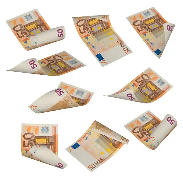 Fifty Euro Banknotee on the white background, high quality 3D illustration. Also avaiable one hundred and two hundred euro banknotes.