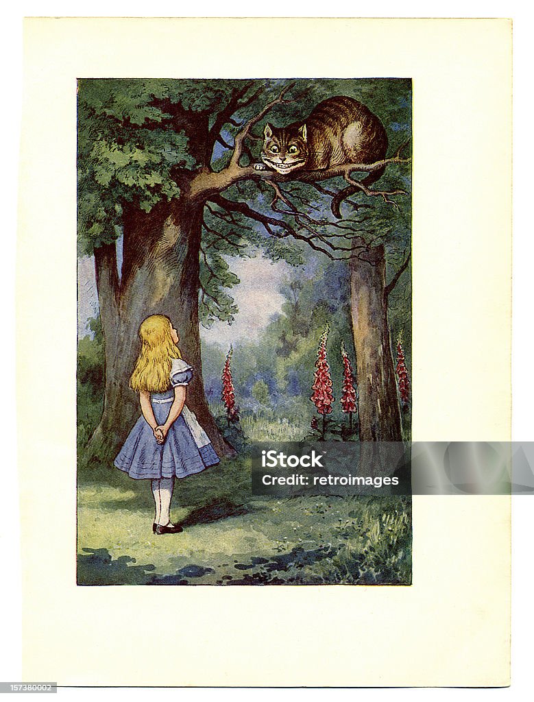 Cheshire Cat auf Baum-illustration, (Alice's Abenteuern im Wonderland - Lizenzfrei Alice im Wunderland Stock-Illustration