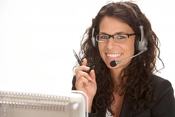 mulher, computador e telefone chamada (xxl - image date audio imagens e fotografias de stock