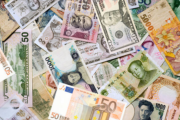 mosaic collection of world currencies - japanse valuta stockfoto's en -beelden
