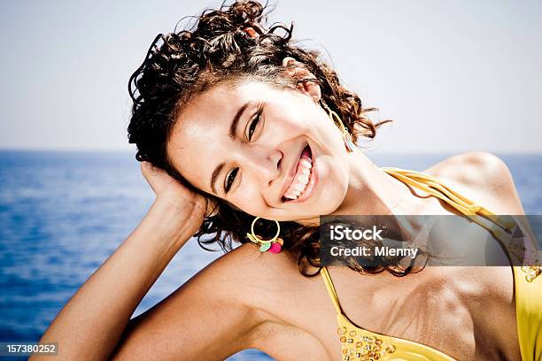 Summer Beauty Portrait Stock Photo - Download Image Now - Bikini, Yellow, Adult