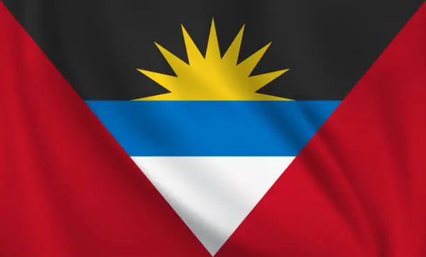 Vector illustration of Waving flag of Antigua and Barbuda blowing in the wind. Full page flying flag