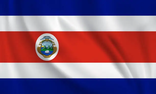 Vector illustration of Waving flag of Costa Rica blowing in the wind. Full page flying flag