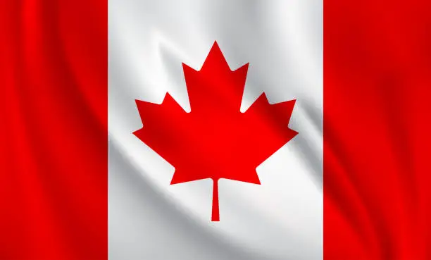 Vector illustration of Waving flag of Canada blowing in the wind. Full page flying flag